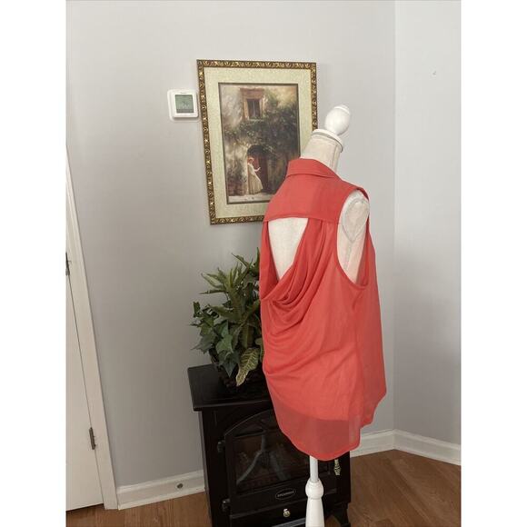 Women RECKLESS HEARTS Open Front Tunic XL Sleeveless Collared Open Back Orange - Picture 4 of 8